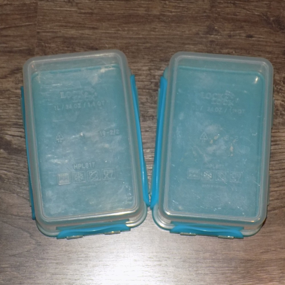 Lock & Lock Food Storage Containers 2pc 1L 34oz Blue Rectangular - Picture 4 of 8
